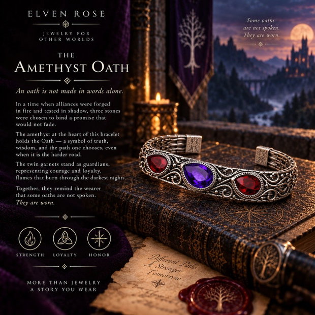 The Amethyst Oath - Brățară cuff bărbătească cu ametist și granat