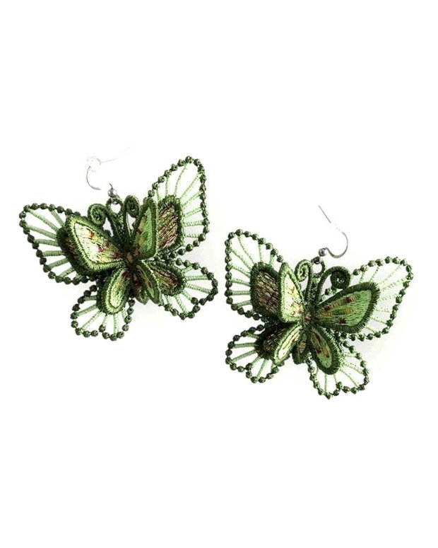 Cercei Fluture Verde cu Aripi Duble