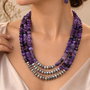 Set colier și cercei agate crackle,hematit,toho,inox~PURPLE STORY~
