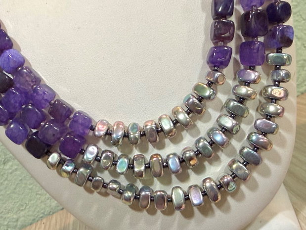 Set colier și cercei agate crackle,hematit,toho,inox~PURPLE STORY~