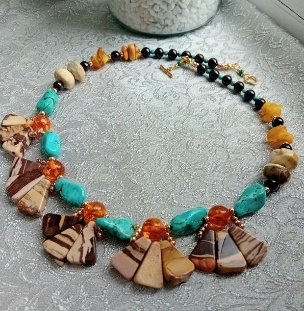 Colier jasp,turquoise ,granat