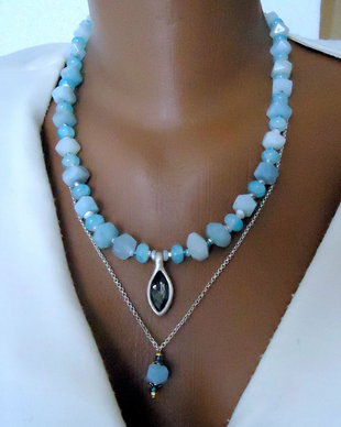 Colier statement cu aquamarin /11/9 mm