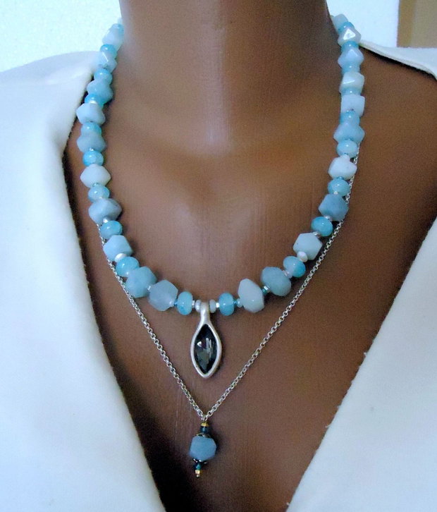 Colier statement cu aquamarin /11/9 mm