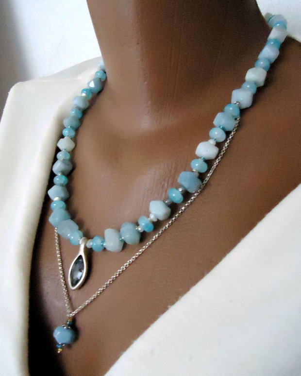 Colier statement cu aquamarin /11/9 mm