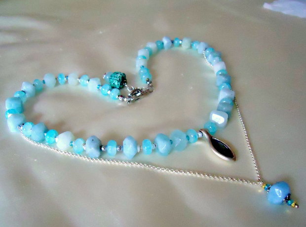 Colier statement cu aquamarin /11/9 mm