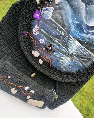 Nocturnă de Obsidian  rucsac unicat Flora Obscura