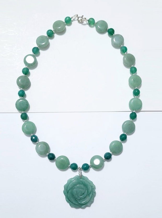 Colier argint 925 cu agat verde, aventurin si hematit