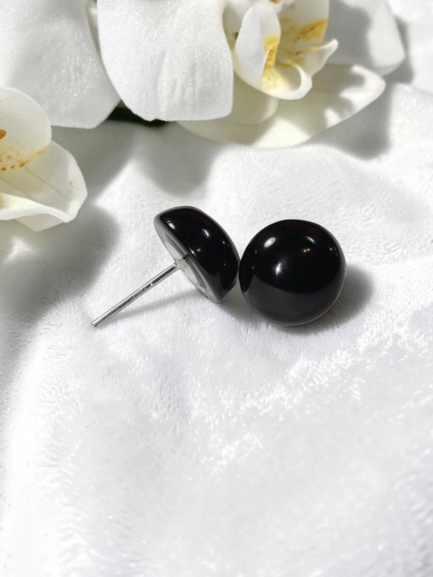 Cercei Inox Argintiu cu Onix Negru