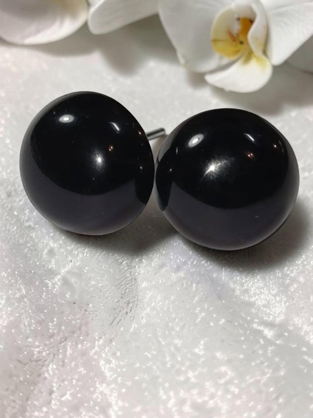Cercei Inox Argintiu cu Onix Negru
