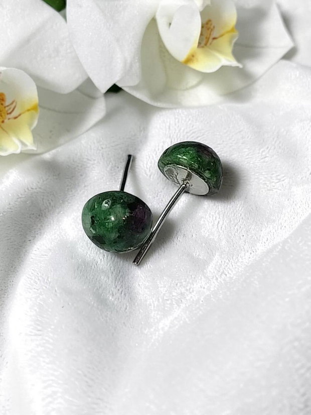 Cercei Inox Argintiu cu Piatră Tip Zoizit Verde