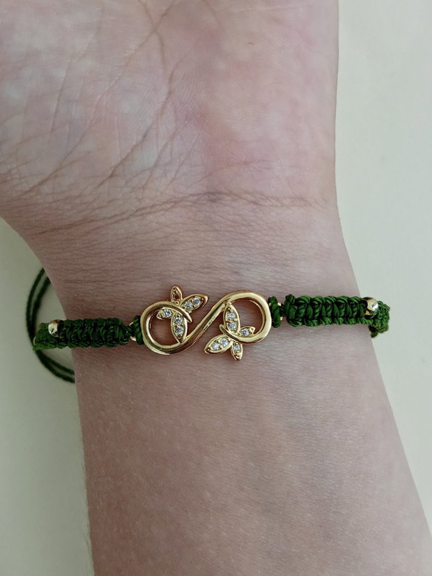 Brățară handmade verde cu simbol infinit