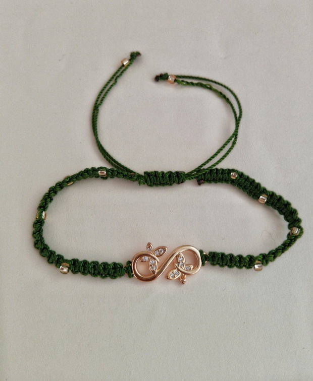 Brățară handmade verde cu simbol infinit