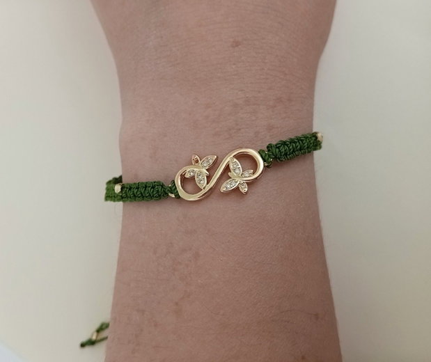 Brățară handmade verde cu simbol infinit
