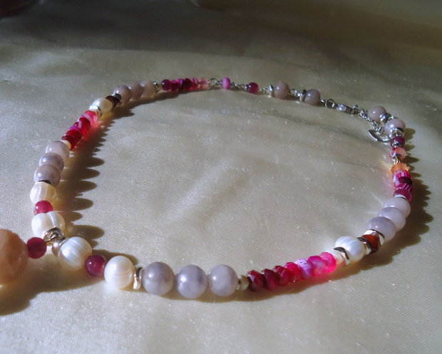 Promotie ! Colier statement cu perle naturale si moon stone