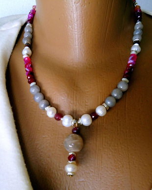 Promotie ! Colier statement cu perle naturale si moon stone