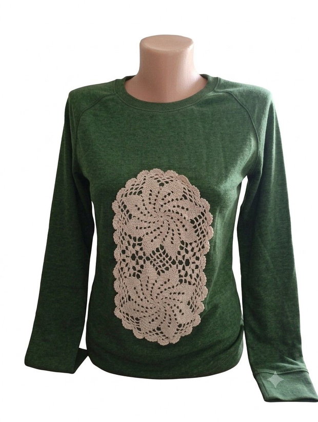 Bluză Verde cu Aplicație Croșetată Vintage S