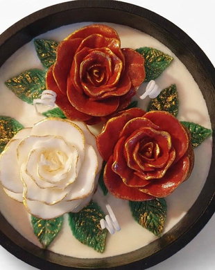 Bol cu trandafiri din ceară de soia  lumânare handmade elegantă