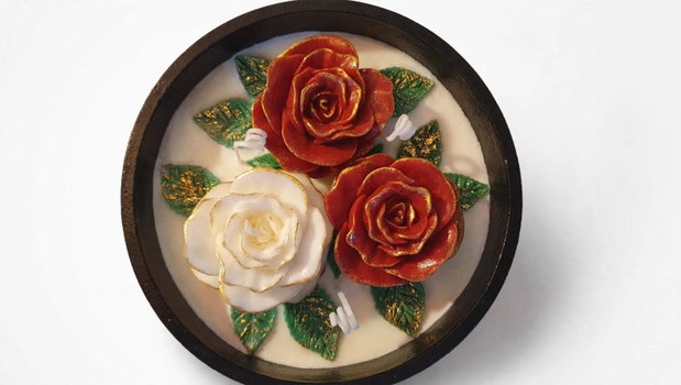 Bol cu trandafiri din ceară de soia lumânare handmade elegantă