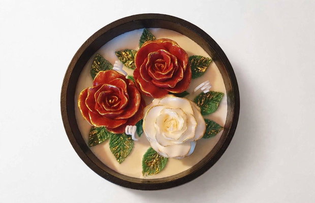 Bol cu trandafiri din ceară de soia lumânare handmade elegantă