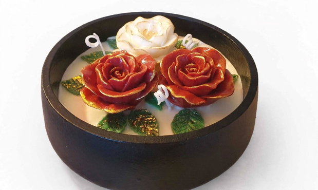 Bol cu trandafiri din ceară de soia lumânare handmade elegantă