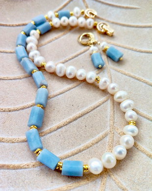 Colier opal african & perle albe de cultura