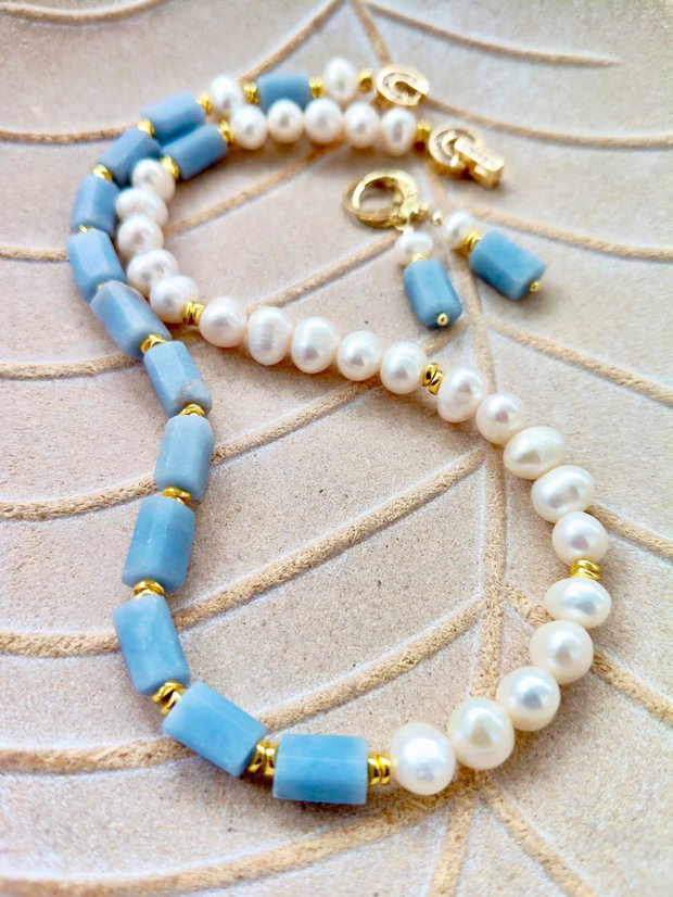 Colier opal african & perle albe de cultura