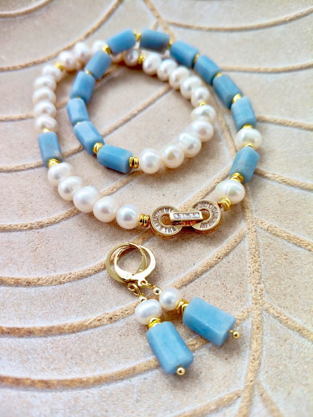 Colier opal african & perle albe de cultura