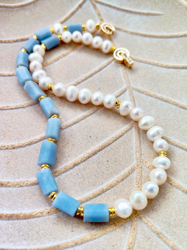 Colier opal african & perle albe de cultura