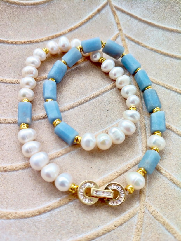 Colier opal african & perle albe de cultura