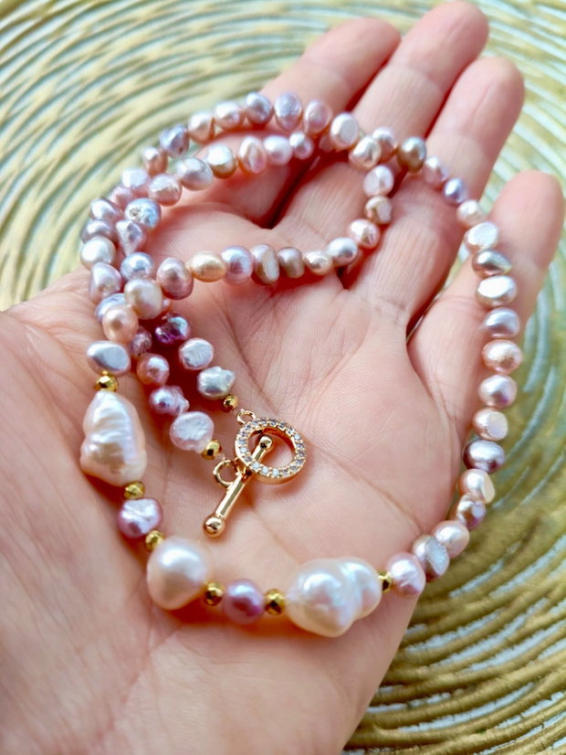 Colier perle de cultura cais / lila / rose & perle Baroc cais