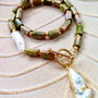 Colier unakit / unachit & perle baroc Biwa albe