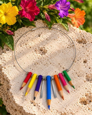 Colier creioane colorate - accesorii argintii 01296