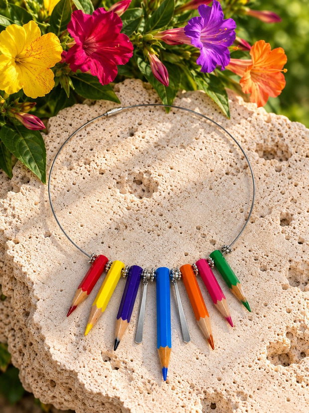 Colier creioane colorate - accesorii argintii 01296