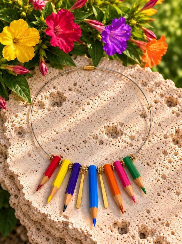 Colier creioane colorate -auriu 00525