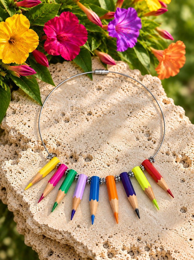 Colier creioane colorate accesori argintii 00482