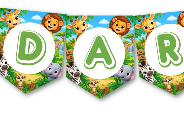 Ghirlandă aniversară cu animăluțe Safari