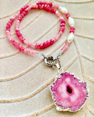 Colier cuart solar, agate roz & perle de cultura