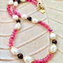 Colier CHOKER jad roz, granat & perle e cultura albe