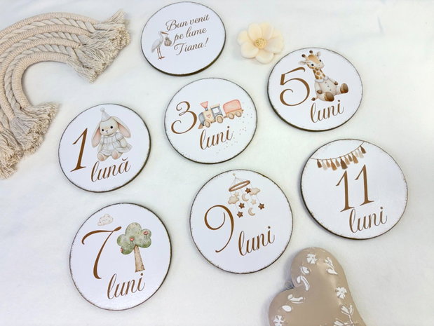 Set carduri din lemn pentru poze - Baby milestones - Little dreams