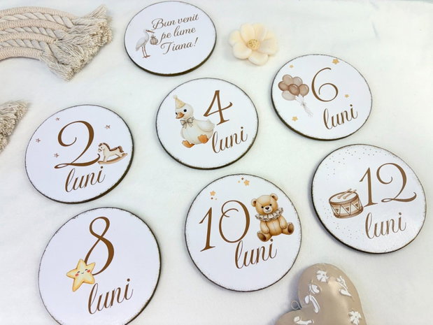Set carduri din lemn pentru poze - Baby milestones - Little dreams