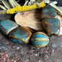 Colier reglabil din margele ceramice in nuante de albastru si maro