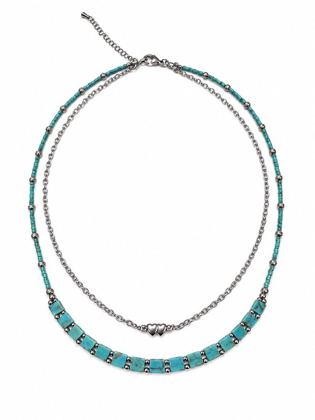 Colier dublu Turquoise Hearts