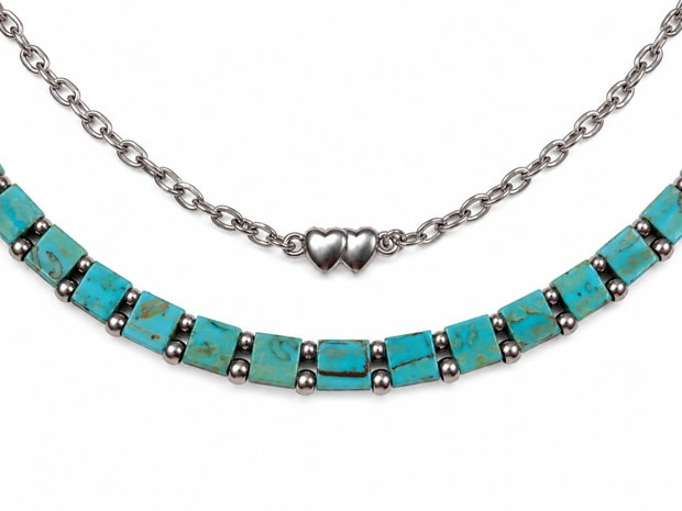 Colier dublu Turquoise Hearts