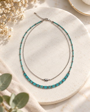 Colier dublu Turquoise Hearts