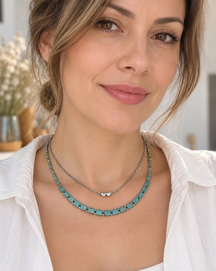 Colier dublu Turquoise Hearts