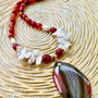 Colier agate de foc naturale & perle baroc Biwa naturale