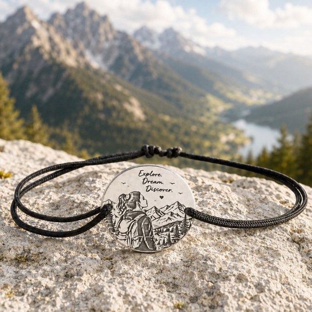 Brățară personalizată cu bănuț din Argint 925  Explore Dream Discover Pe cărări de munte