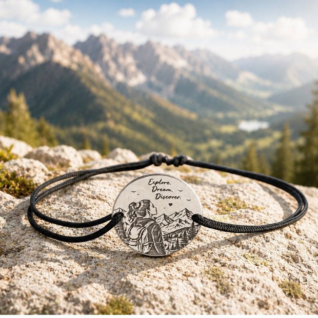 Brățară personalizată cu bănuț din Argint 925  Explore Dream Discover Pe cărări de munte