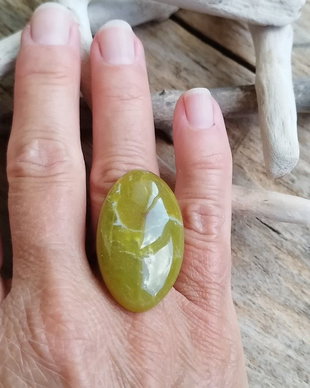 Inel reglabil opal verde / argint 925 rodiat
