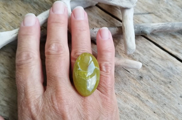 Inel reglabil opal verde / argint 925 rodiat